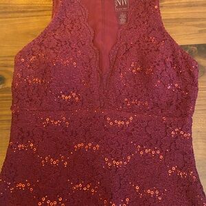 Night Way Collections Burgundy Lace Sequin V-Neck Camisole
